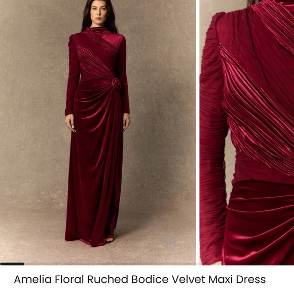 Luxurious Burgundy Long Sleeve Dress - Picture 3 of 3